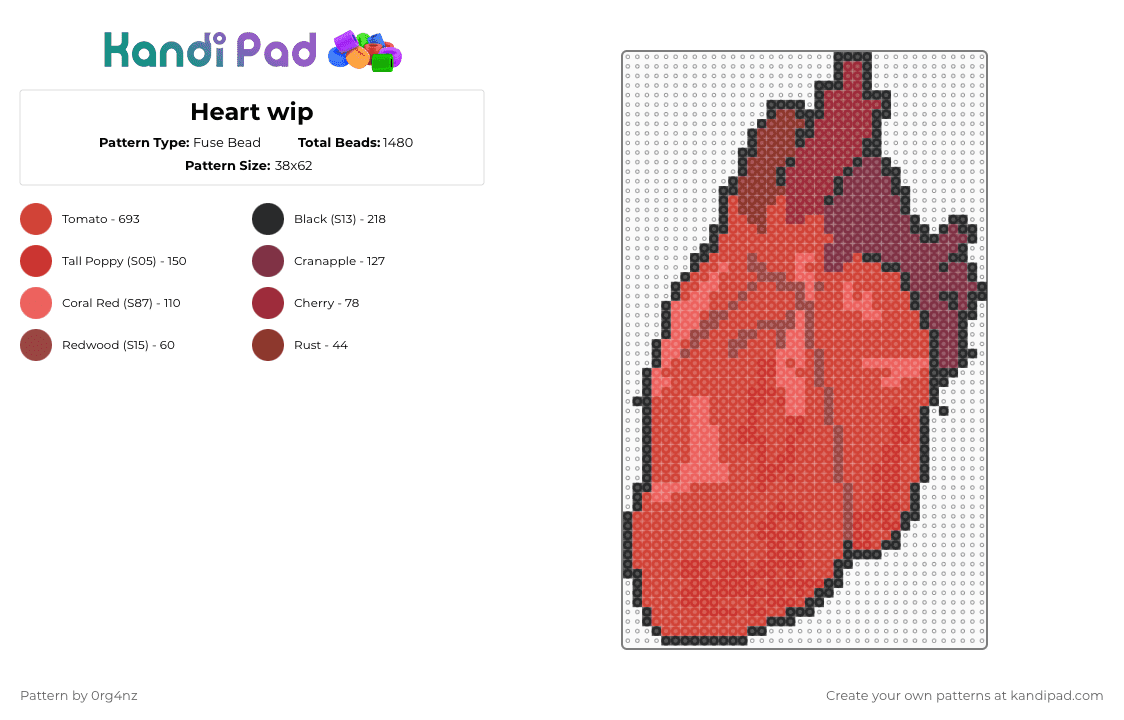 Heart pearler🫀 - Fuse Bead Pattern by 0rg4nz on Kandi Pad - red