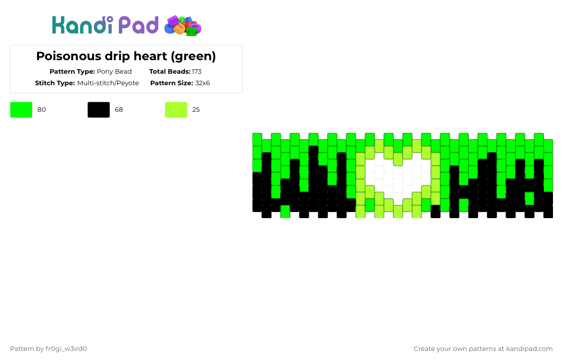 Poisonous drip heart (green) - Pony Bead Pattern by 0rg4nz on Kandi Pad - green,black