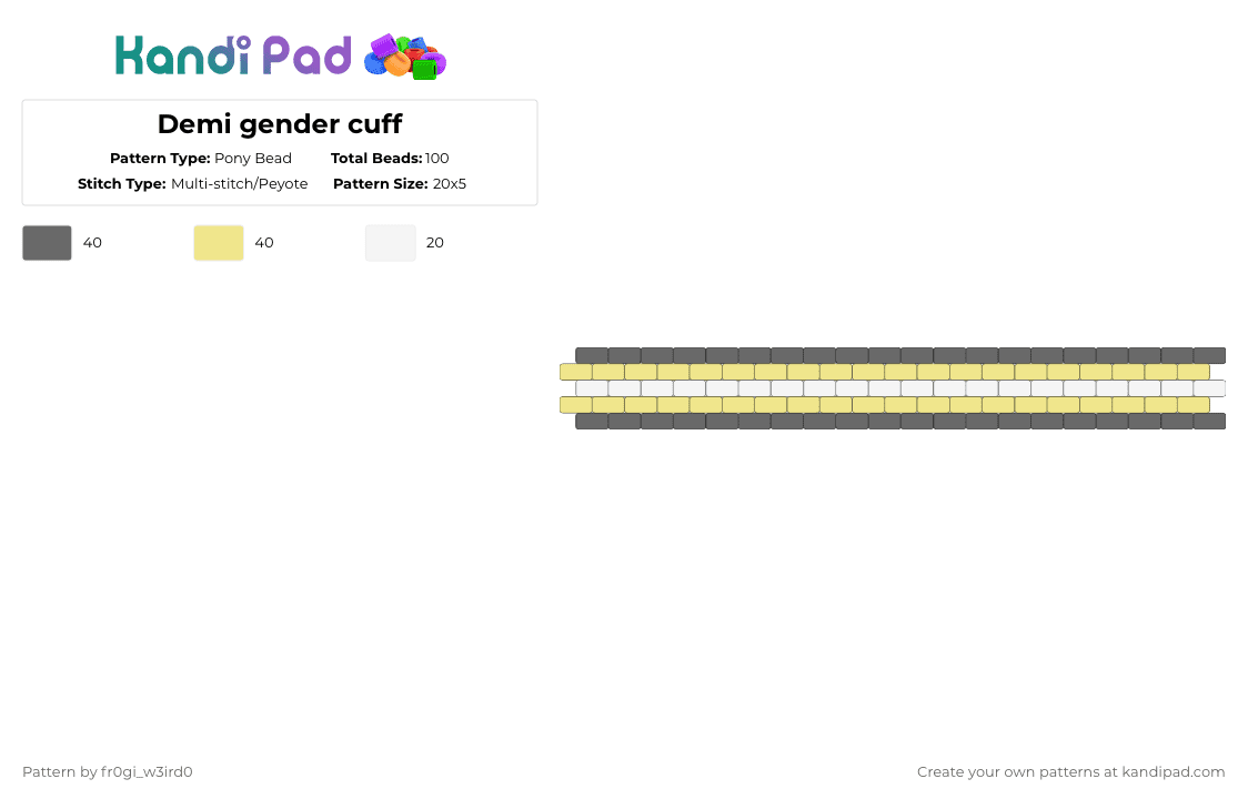 Demi gender cuff - Pony Bead Pattern by 0rg4nz on Kandi Pad - gray,yellow