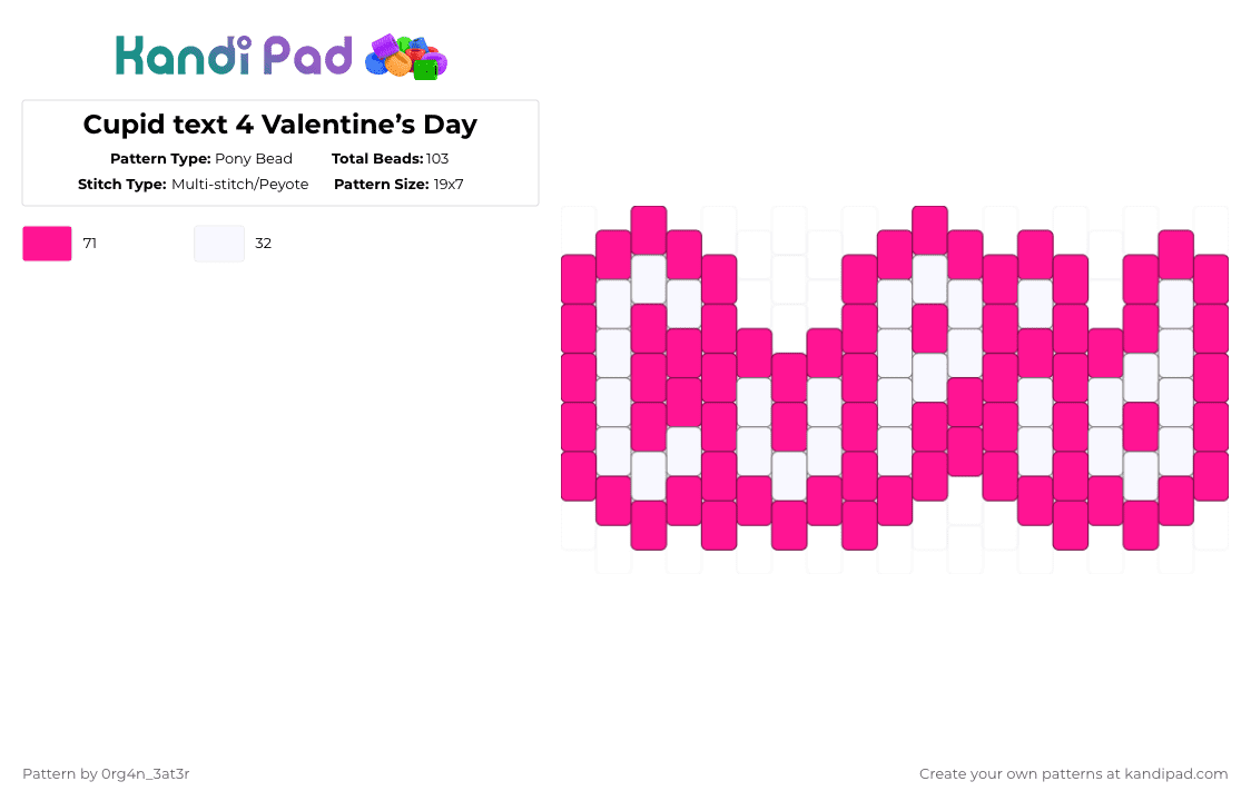 Cupid text 4 Valentine’s Day - Pony Bead Pattern by 0rg4nz on Kandi Pad - white,pink