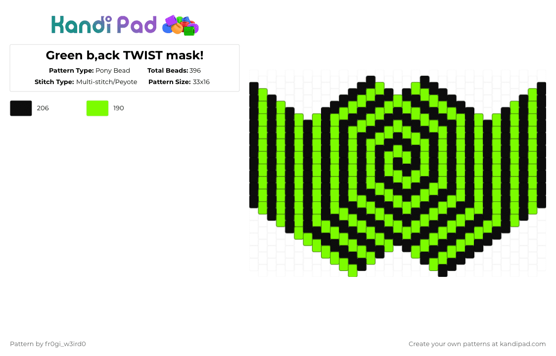 Green b,ack TWIST mask! - Pony Bead Pattern by 0rg4nz on Kandi Pad - 