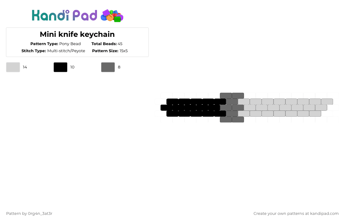 Mini knife keychain - Pony Bead Pattern by 0rg4nz on Kandi Pad - white,gray