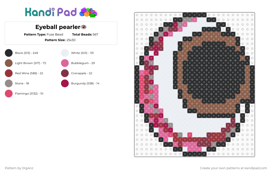 Eyeball pearler👁️ - Fuse Bead Pattern by 0rg4nz on Kandi Pad - black,tan,pink
