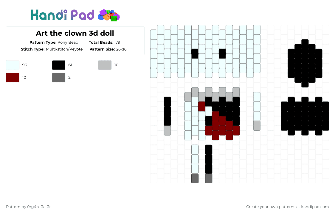 Art the clown 3d doll - Pony Bead Pattern by 0rg4nz on Kandi Pad - white,beige,brown
