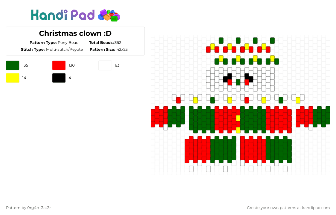 Christmas clown :D - Pony Bead Pattern by 0rg4nz on Kandi Pad - green, red