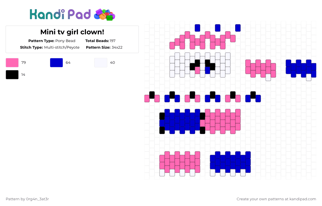 Mini tv girl clown! - Pony Bead Pattern by 0rg4nz on Kandi Pad - purple,pink