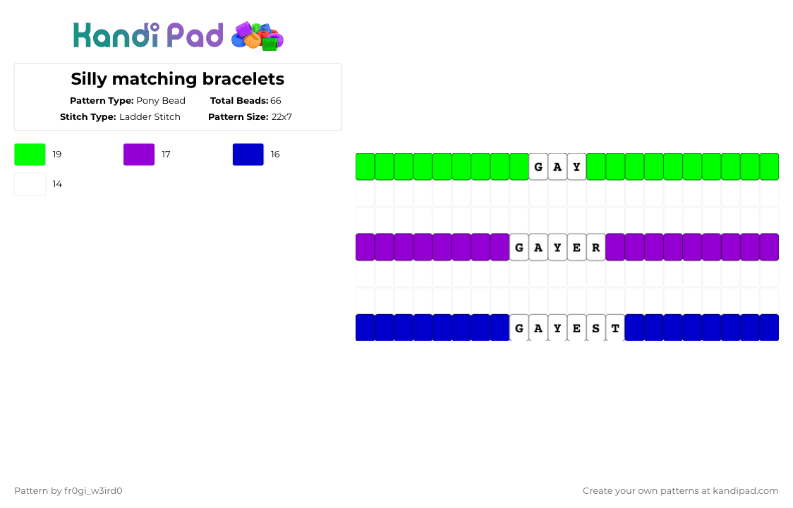 Silly matching bracelets - Pony Bead Pattern by 0rg4nz on Kandi Pad - green,purple