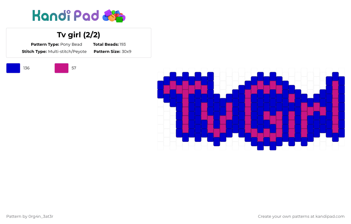 Tv girl (2/2) - Pony Bead Pattern by 0rg4nz on Kandi Pad - pink,purple