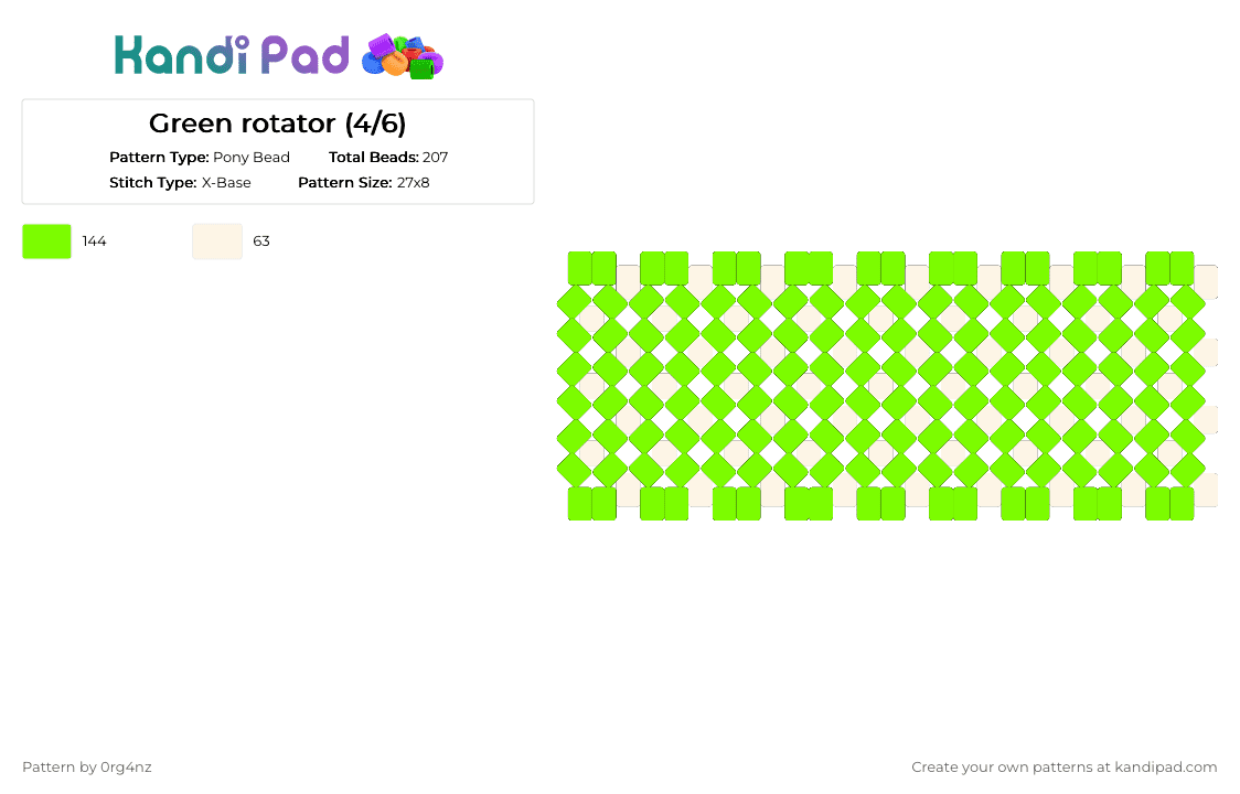 Green rotator (4/6) - Pony Bead Pattern by 0rg4nz on Kandi Pad - green, white