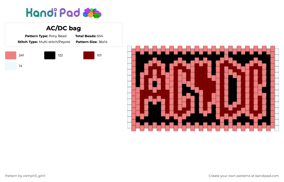 AC/DC bag - Pony Bead Pattern by v4mp1r3_g1rrl on Kandi Pad - red,brown