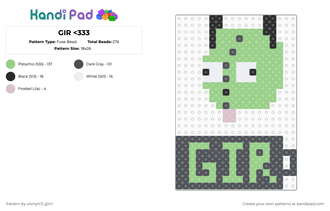 GIR - Fuse Bead Pattern by v4mp1r3_g1rrl on Kandi Pad - teal,gray