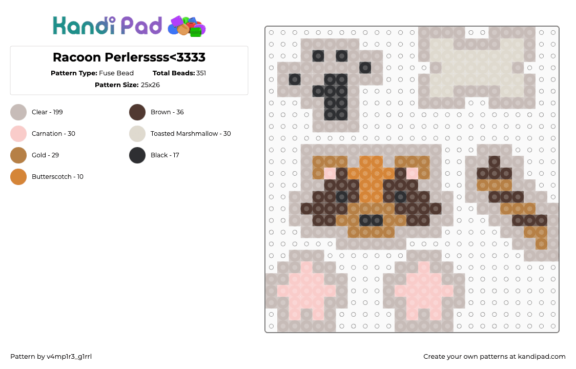 Racoon Perlerssss - Fuse Bead Pattern by v4mp1r3_g1rrl on Kandi Pad - beige