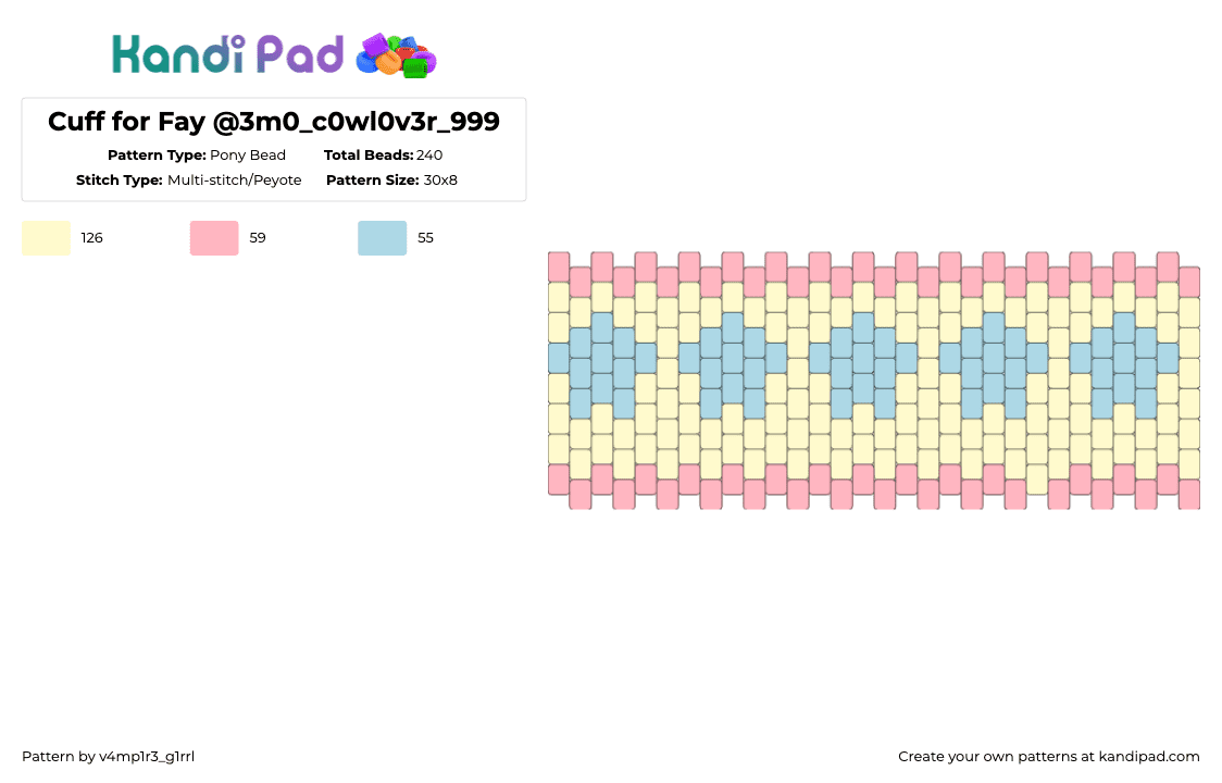 Cuff for Fay @3m0_c0wl0v3r_999 - Pony Bead Pattern by v4mp1r3_g1rrl on Kandi Pad - yellow