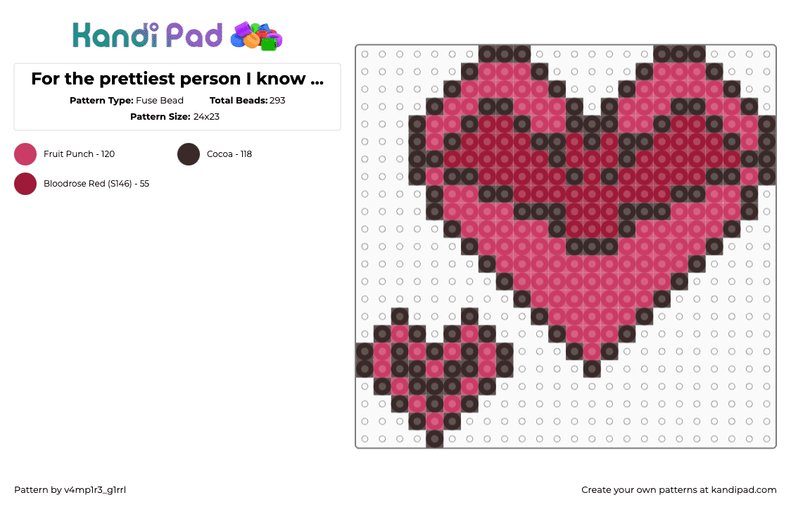 For the prettiest person I know (bat heart) - Fuse Bead Pattern by v4mp1r3_g1rrl on Kandi Pad - brown,pink