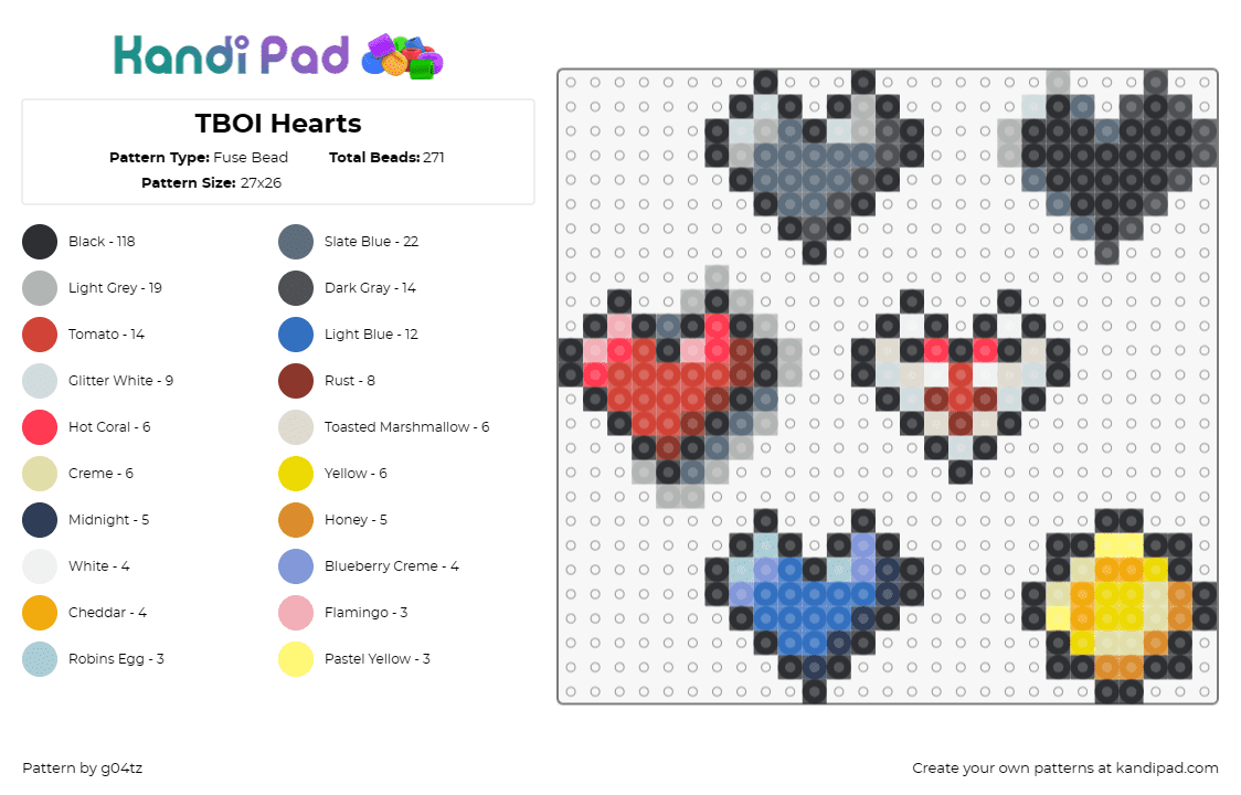 TBOI Hearts - Fuse Bead Pattern by g04tz on Kandi Pad - hearts,binding of isaac,video games
