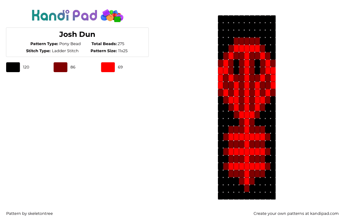 Josh Dun - Pony Bead Pattern by skeletontree on Kandi Pad - brown,red,joshdun,josh,alien,top,twentyonepilots