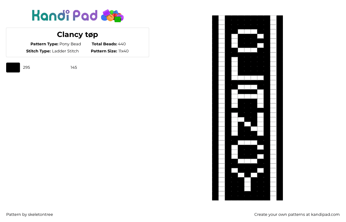 Clancy tøp - Pony Bead Pattern by skeletontree on Kandi Pad - black,white,twenty one pilots,top,clancy