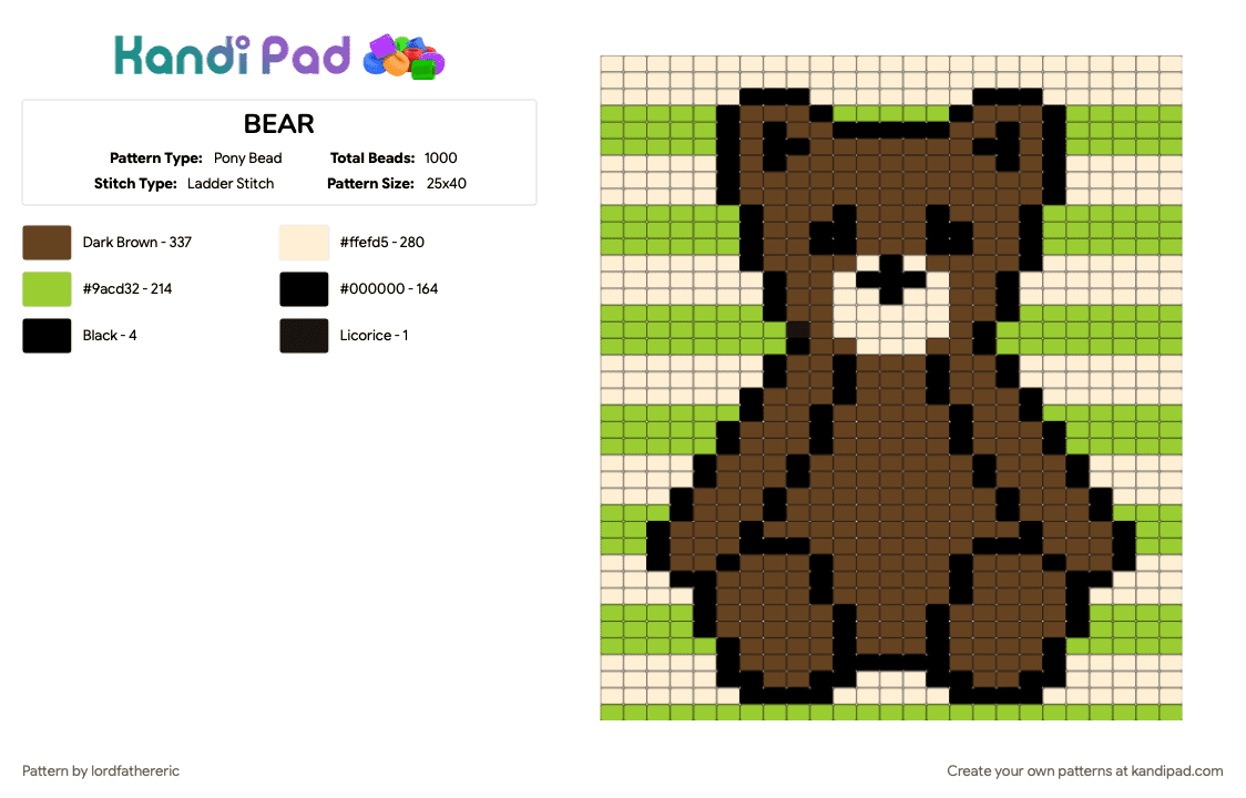 BEAR - Pony Bead Pattern by lordfathereric on Kandi Pad - beige, brown