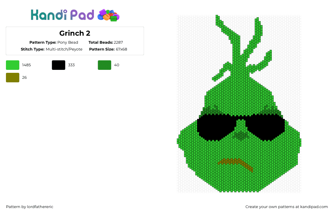 Grinch 2 - Pony Bead Pattern by lordfathereric on Kandi Pad - green