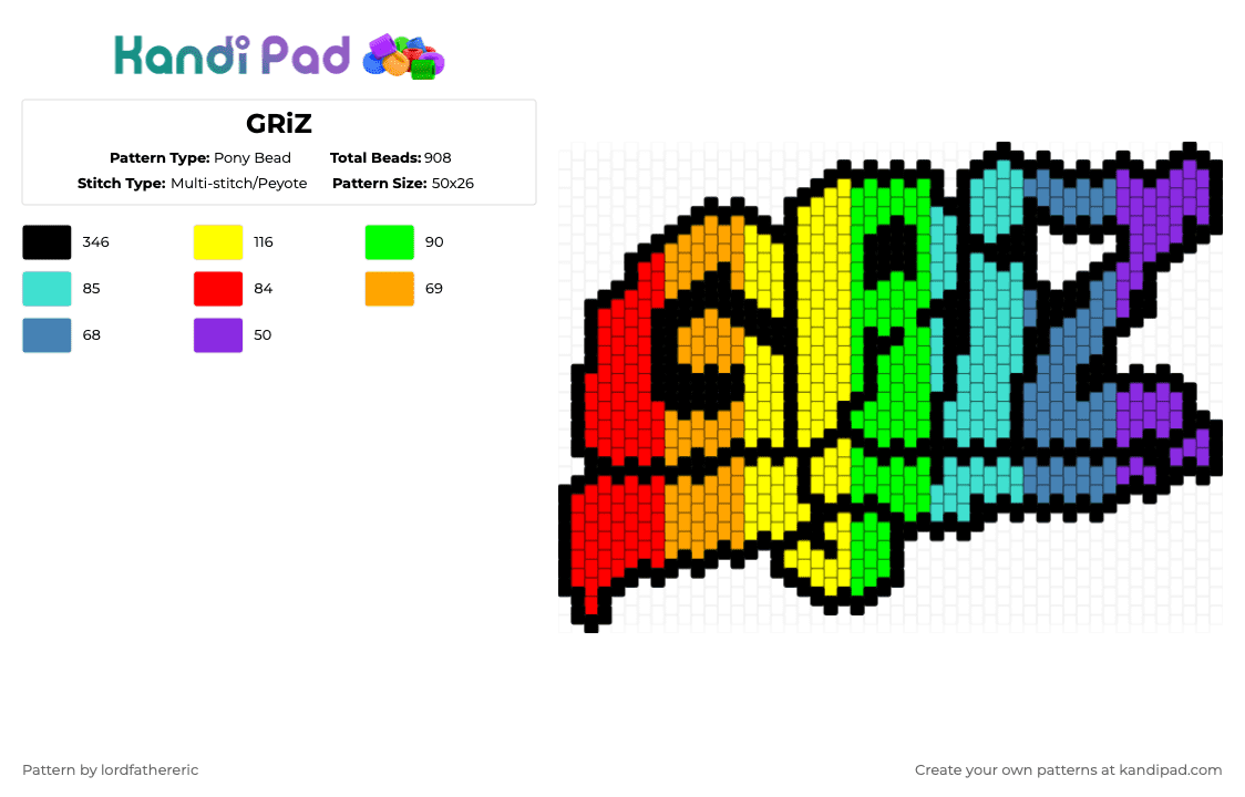 GRiZ - Pony Bead Pattern by lordfathereric on Kandi Pad - light blue,yellow,green,red