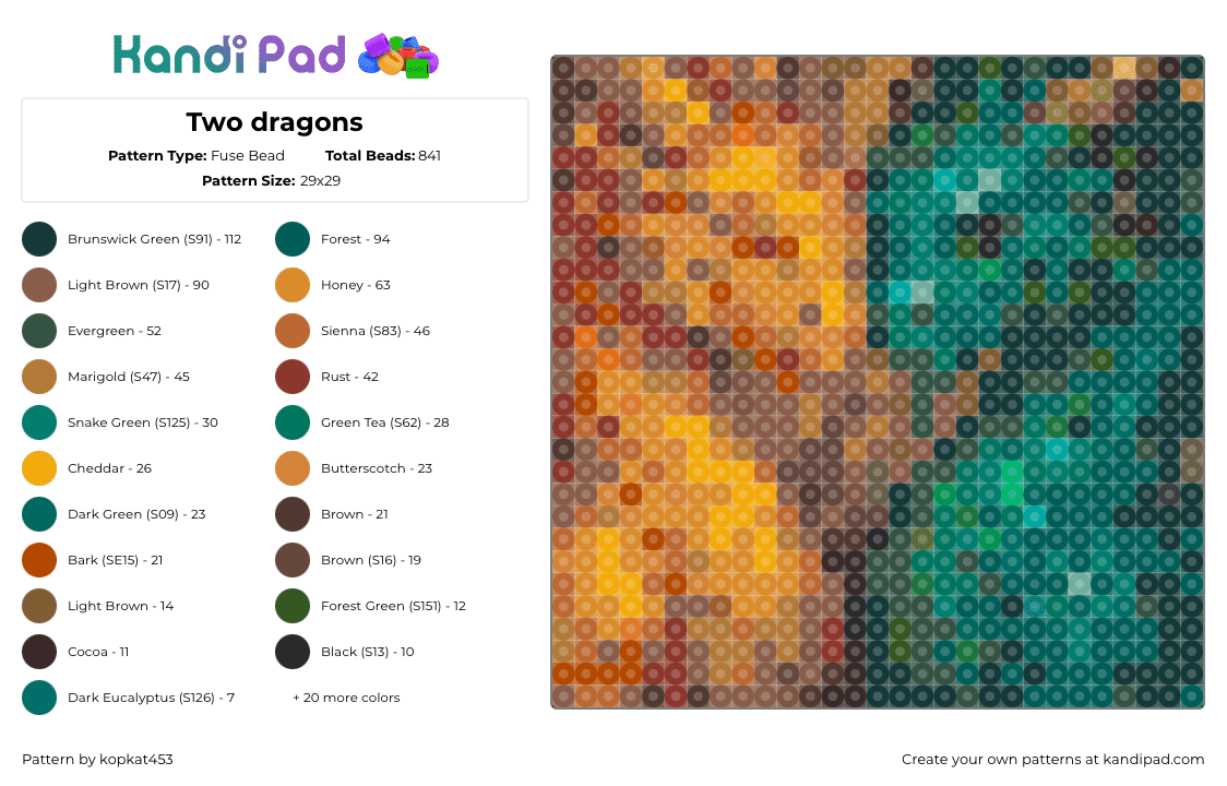 Two dragons - Fuse Bead Pattern by kopkat453 on Kandi Pad - black, dragon, gray, realistic, tan, yellow and turquoise