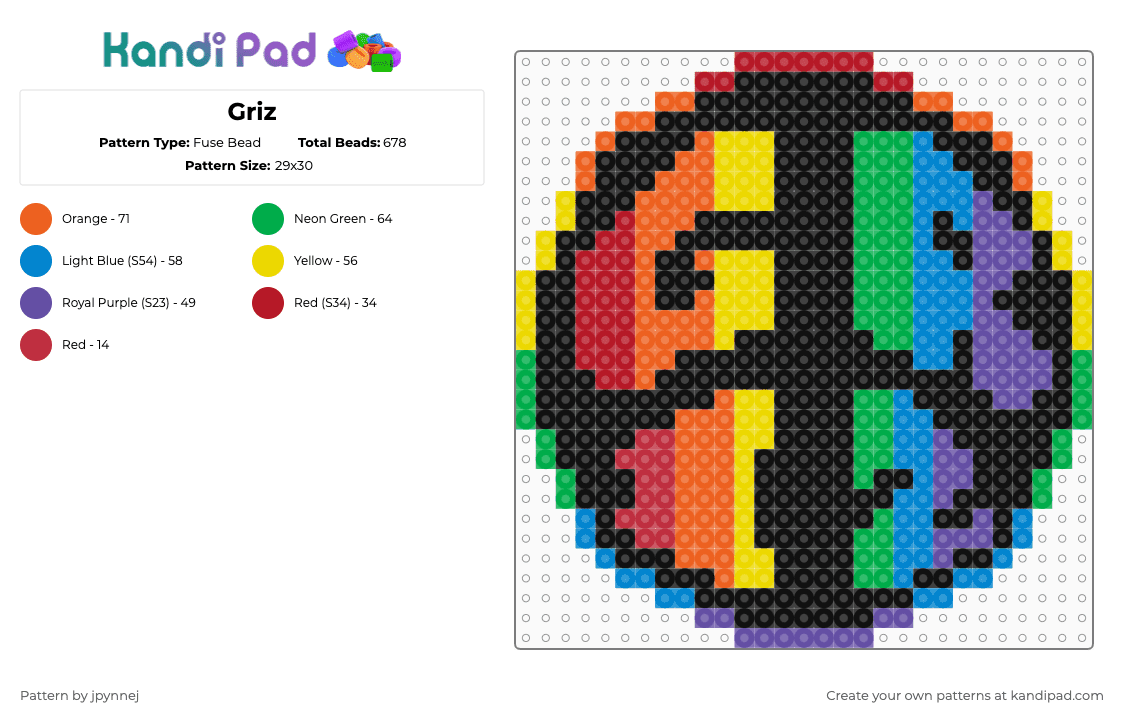 Griz - Fuse Bead Pattern by jpynnej on Kandi Pad - griz,peace sign,rainbow,dj,music,edm,plur,colorful,black,yellow,blue