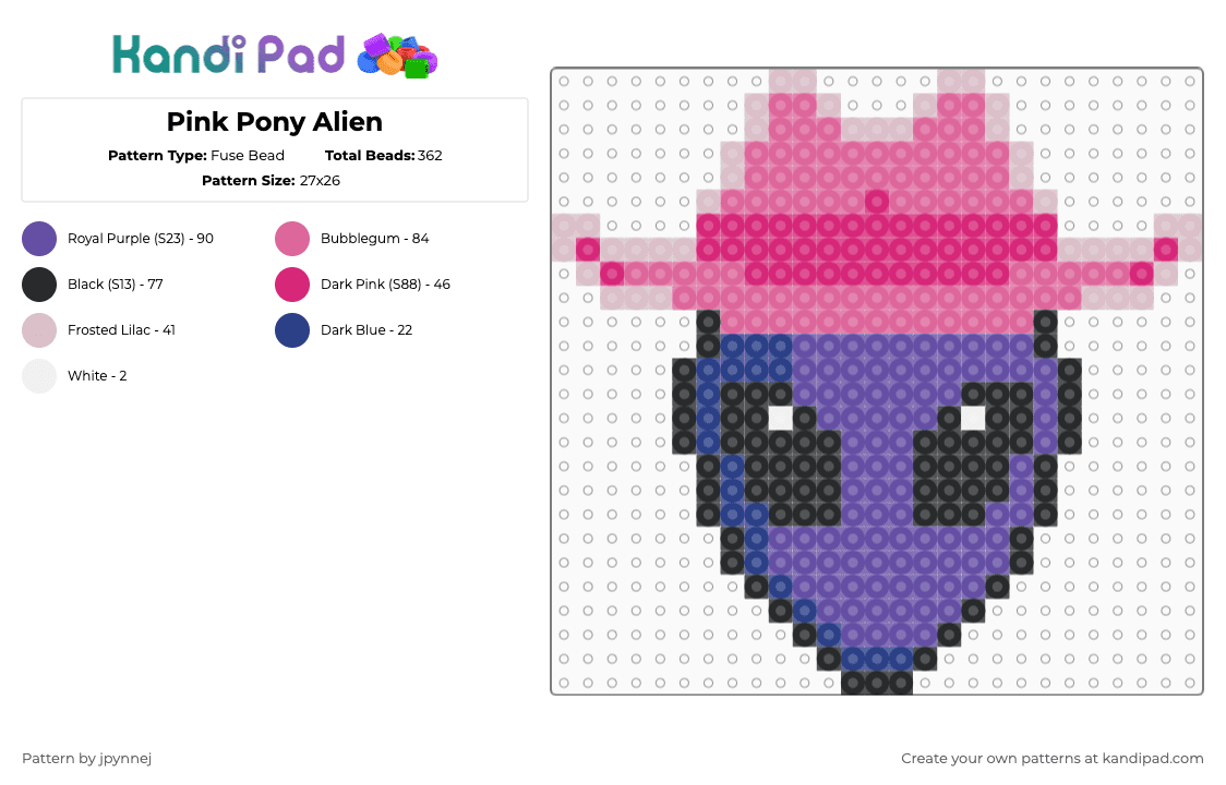 Pink Pony Alien - Fuse Bead Pattern by jpynnej on Kandi Pad - purple,pink