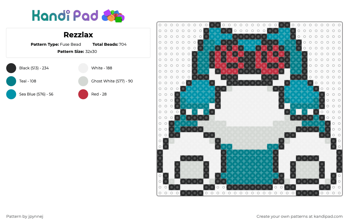 Rezzlax - Fuse Bead Pattern by jpynnej on Kandi Pad - white,teal