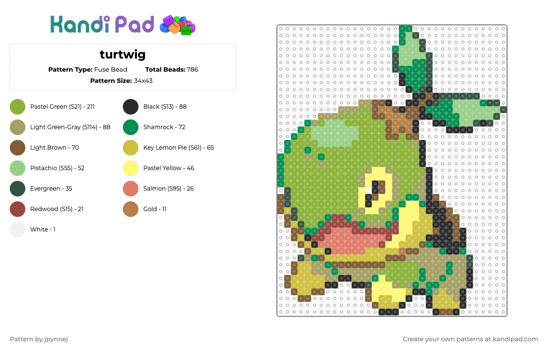 turtwig - Fuse Bead Pattern by jpynnej on Kandi Pad - gold, green, tan, yellow