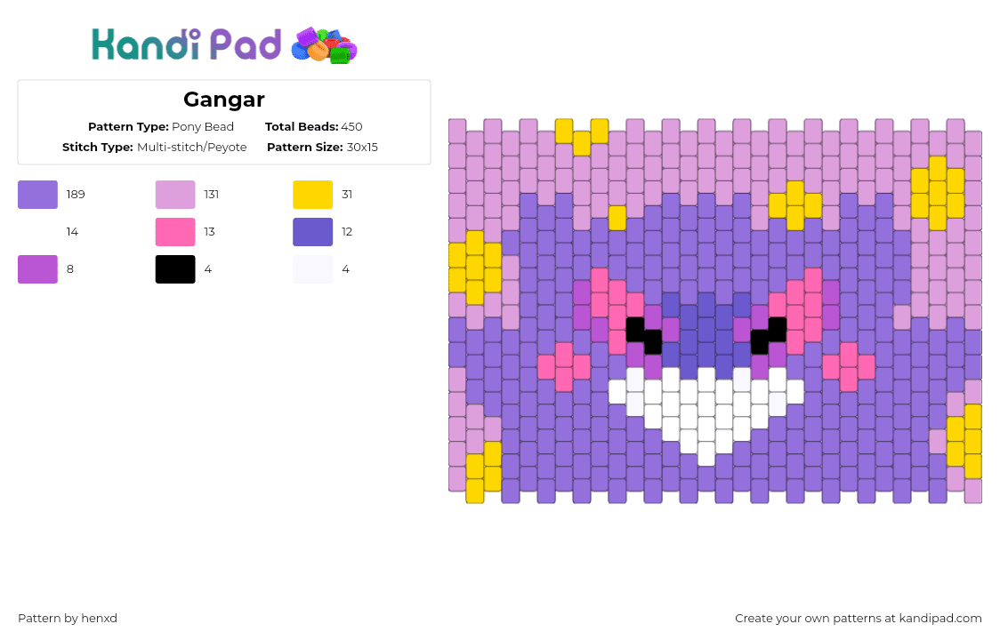 Gangar - Pony Bead Pattern by henxd on Kandi Pad - pink,purple