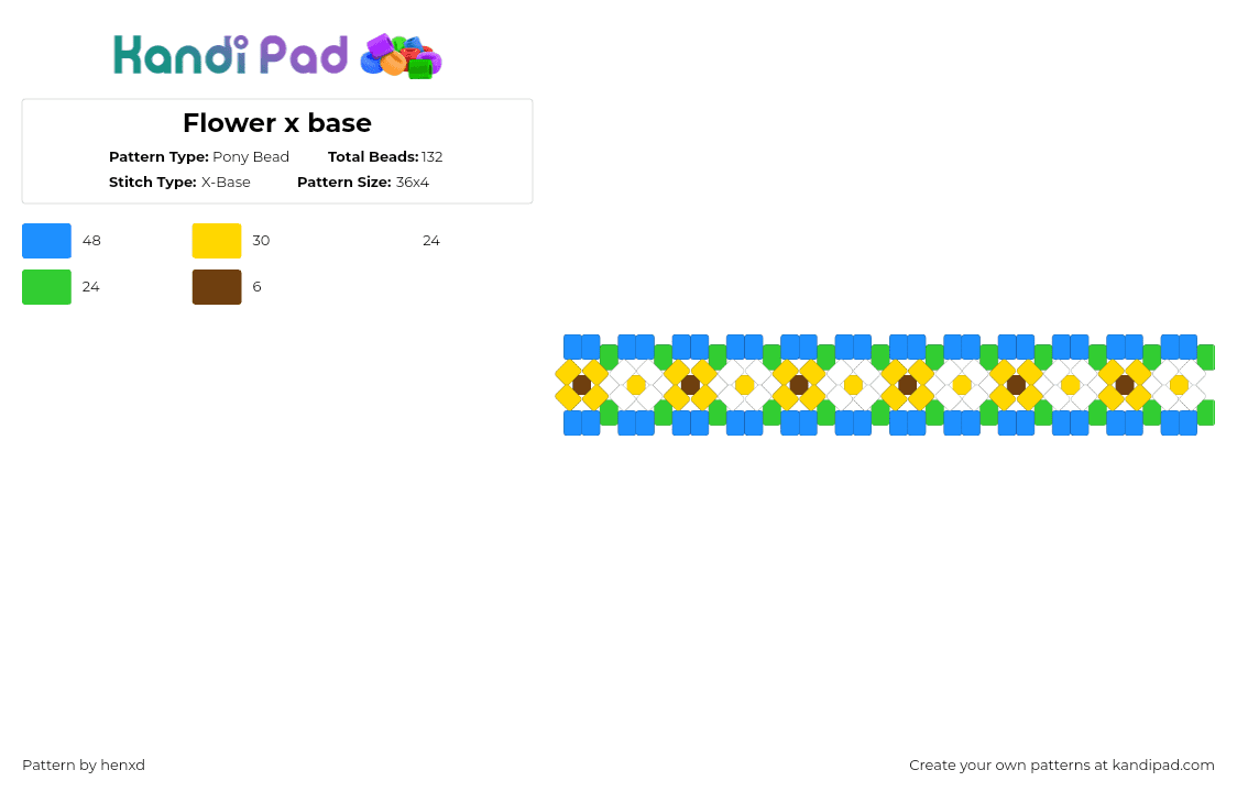 Flower x base - Pony Bead Pattern by henxd on Kandi Pad - yellow,light blue