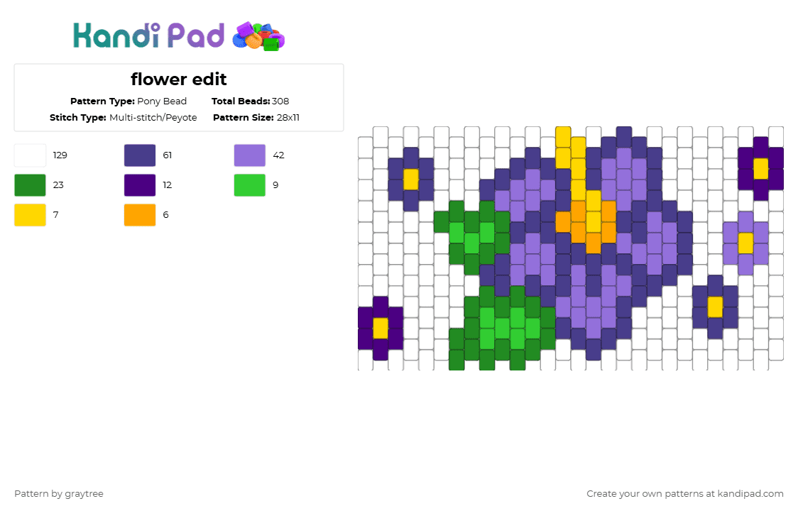 flower edit - Pony Bead Pattern by graytree on Kandi Pad - purple, white