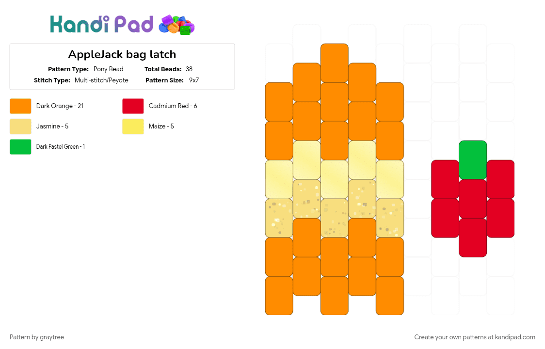 AppleJack bag latch - Pony Bead Pattern by graytree on Kandi Pad - 