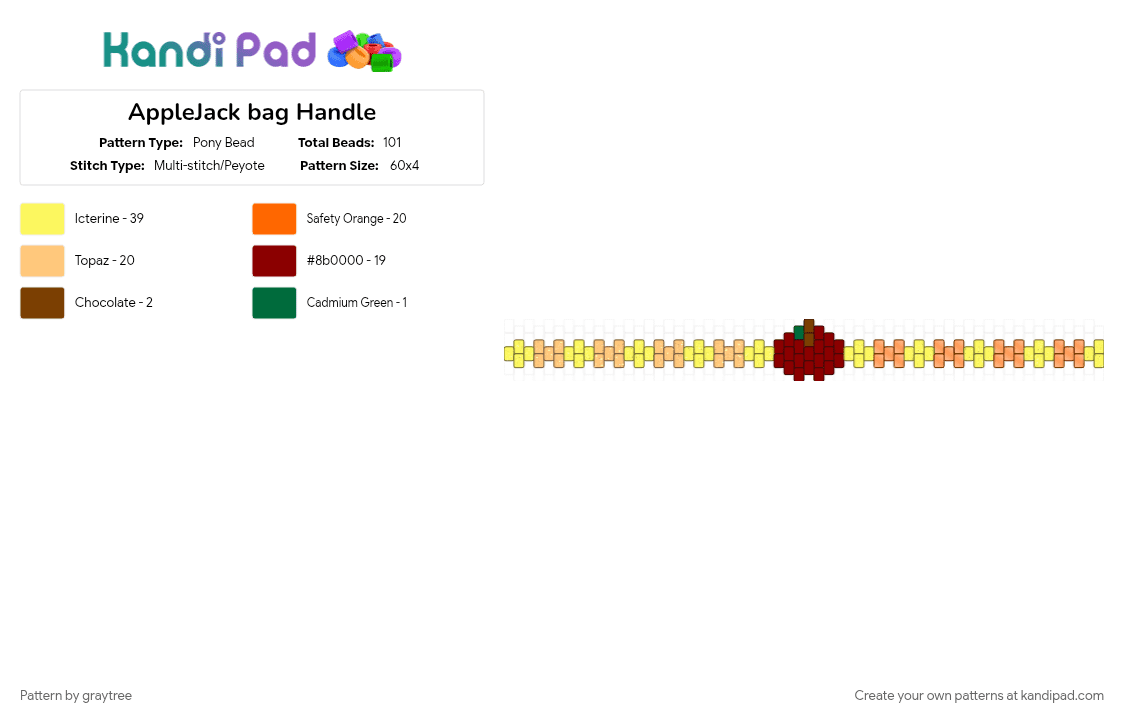 AppleJack bag Handle - Pony Bead Pattern by graytree on Kandi Pad - orange, red, yellow