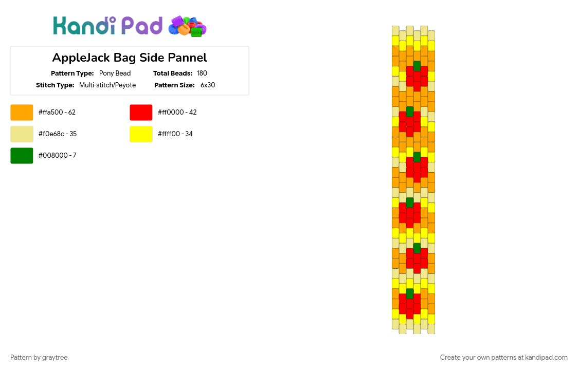 AppleJack Bag Side Pannel - Pony Bead Pattern by graytree on Kandi Pad - orange, yellow
