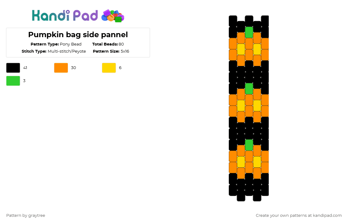 Pumpkin bag side pannel - Pony Bead Pattern by graytree on Kandi Pad - orange,bag,halloween,pumpkin,jackolantern