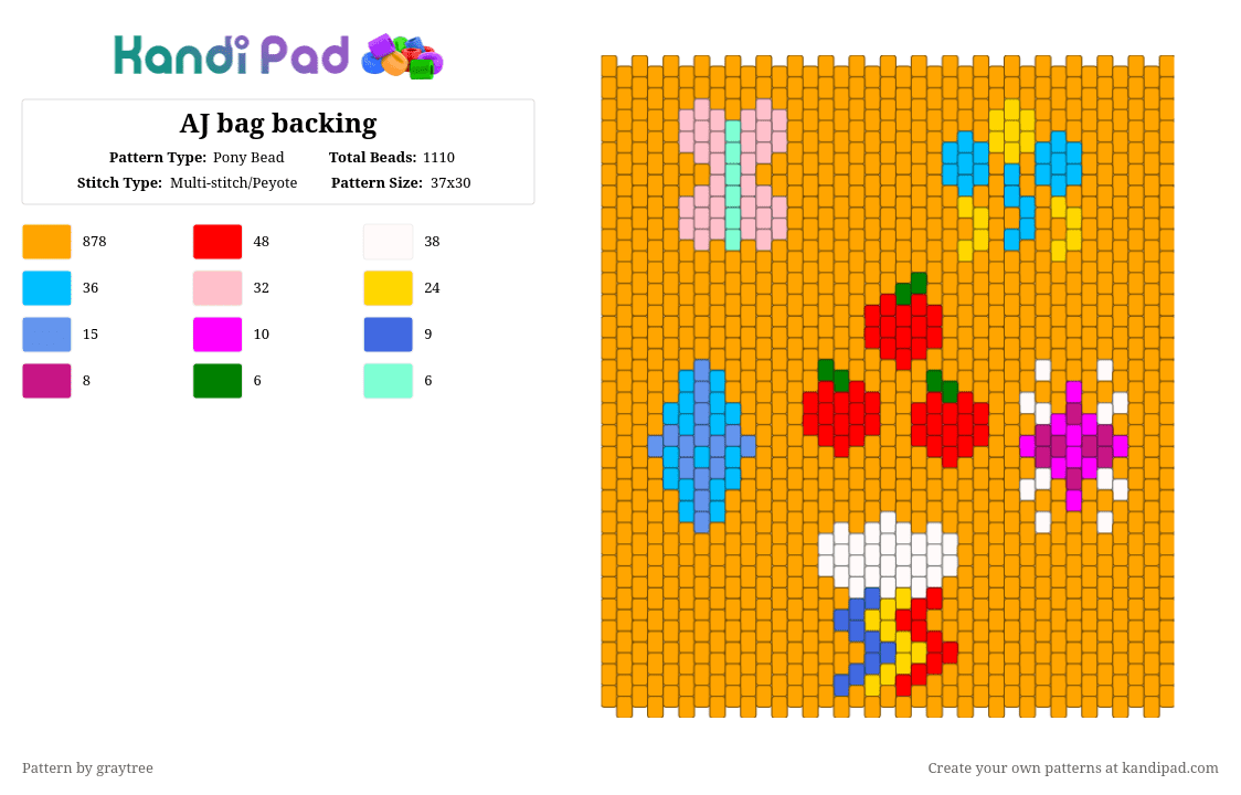 AJ bag backing - Pony Bead Pattern by graytree on Kandi Pad - orange