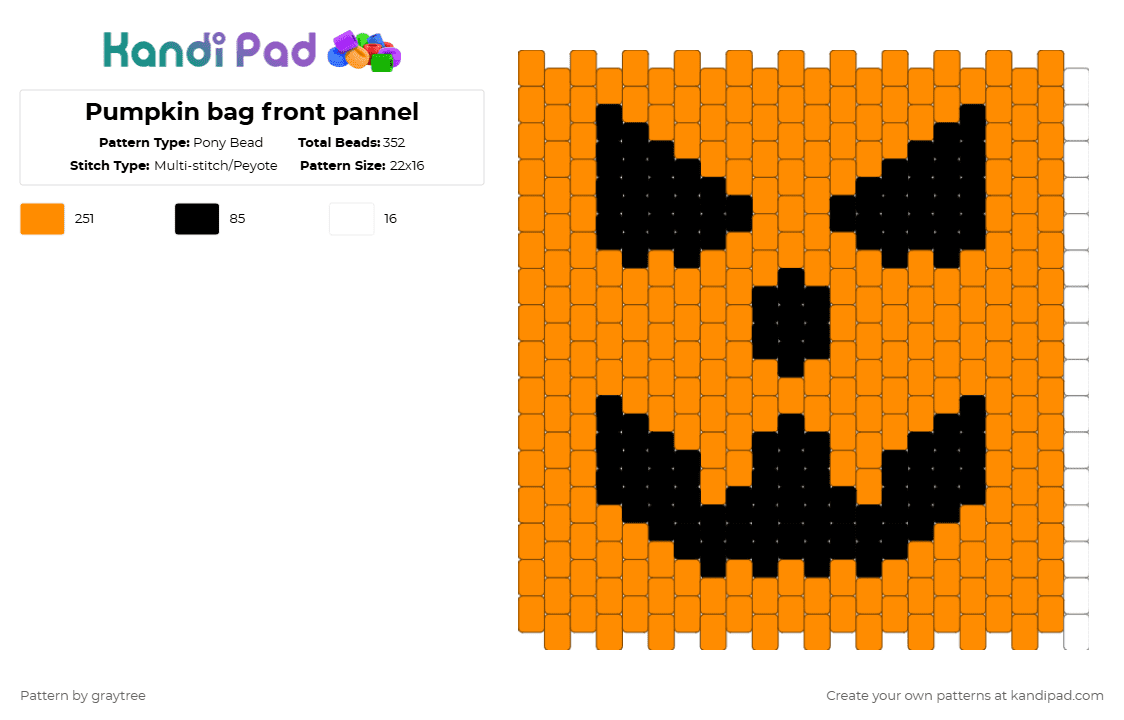 Pumpkin bag front pannel - Pony Bead Pattern by graytree on Kandi Pad - orange,bag,pumpkin,halloween