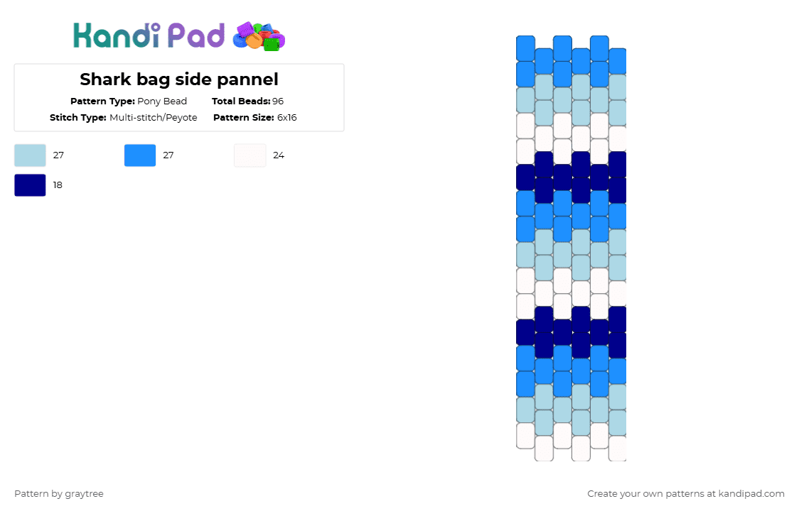 Shark bag side pannel - Pony Bead Pattern by graytree on Kandi Pad - light blue,ocean,shark,blue,bag,cuff