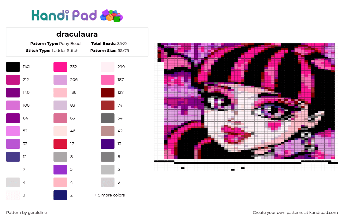 draculaura - Pony Bead Pattern by geraldine on Kandi Pad - pink