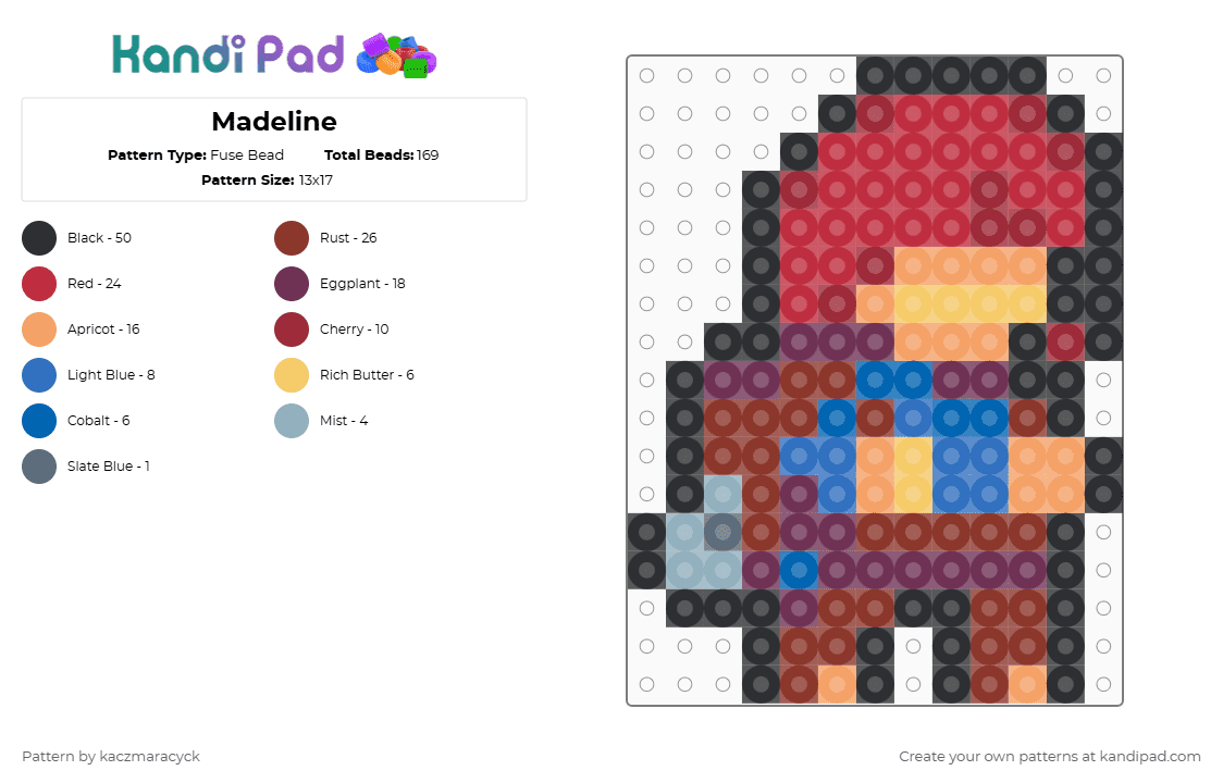 Madeline - Fuse Bead Pattern by kaczmaracyck on Kandi Pad - red,orange,pink