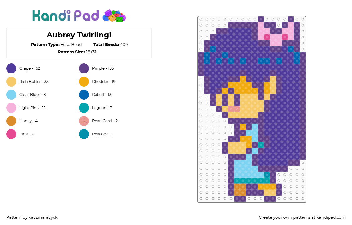 Aubrey Twirling! - Fuse Bead Pattern by kaczmaracyck on Kandi Pad - purple,omori,cute,girl,twirl