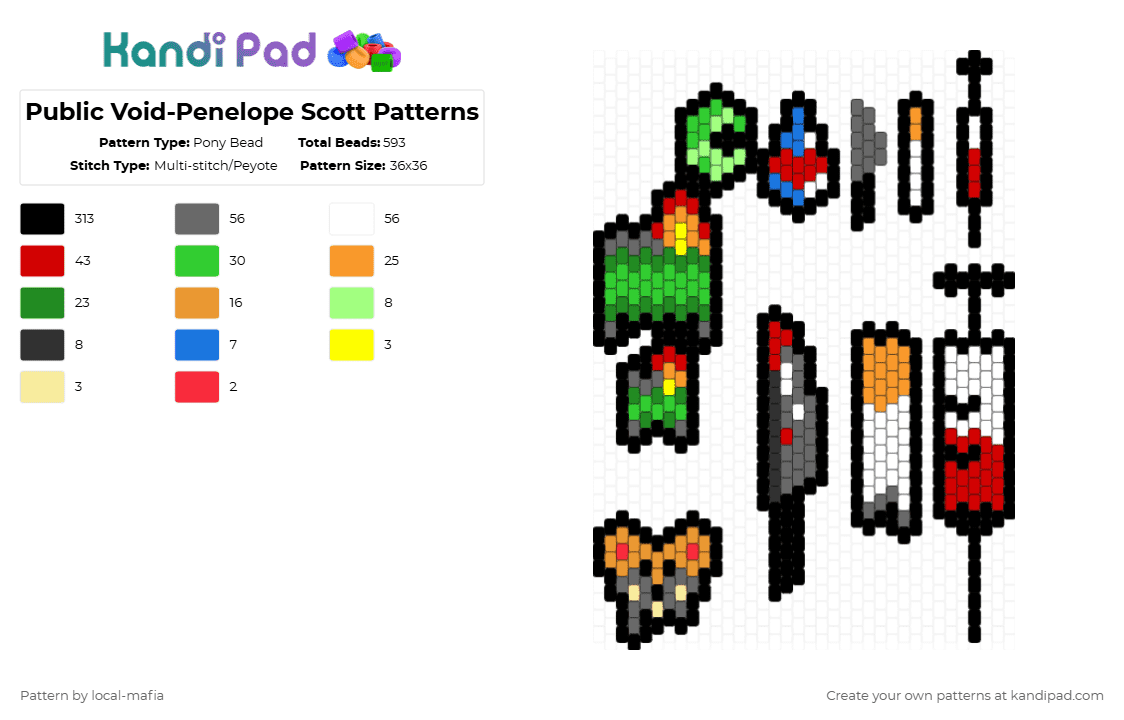 Public Void-Penelope Scott Patterns - Pony Bead Pattern by local-mafia on Kandi Pad - black,green,gray,red,colorful