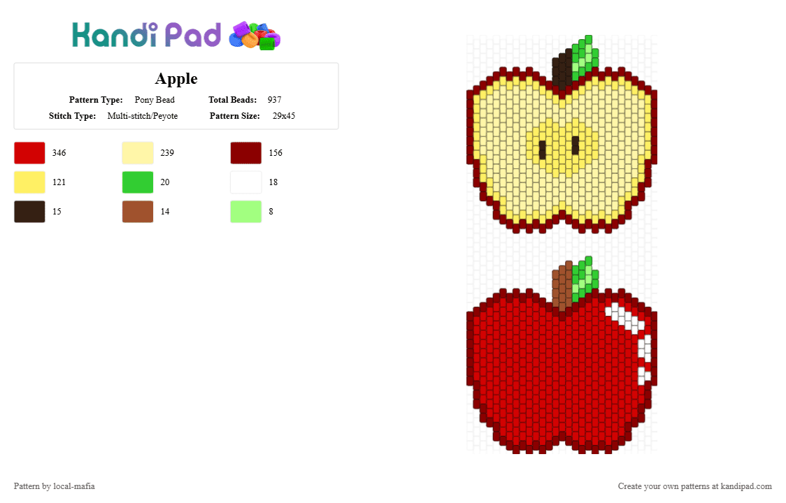 Apple - Pony Bead Pattern by local-mafia on Kandi Pad - red,yellow,apple