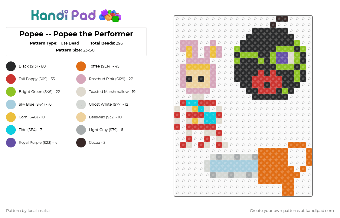 Popee -- Popee the Performer - Fuse Bead Pattern by local-mafia on Kandi Pad - beige,red,orange,colorful