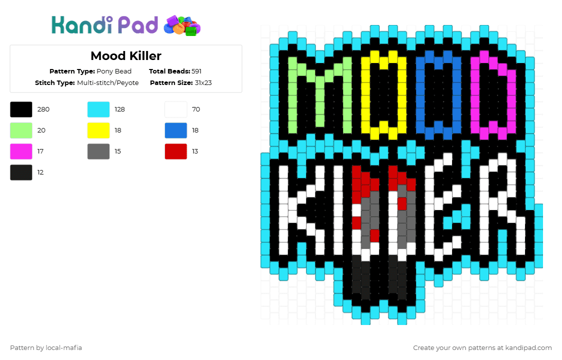 Mood Killer - Pony Bead Pattern by local-mafia on Kandi Pad - mood killer,sign,text,knife,mood,black,light blue