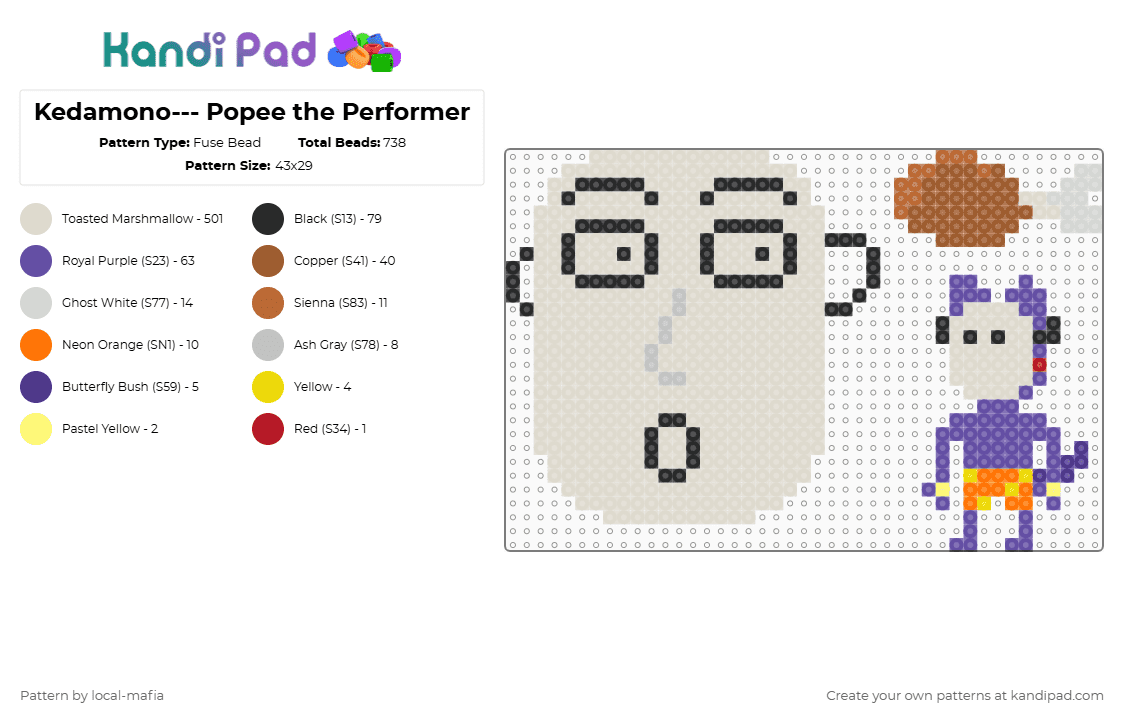 Kedamono--- Popee the Performer - Fuse Bead Pattern by local-mafia on Kandi Pad - beige