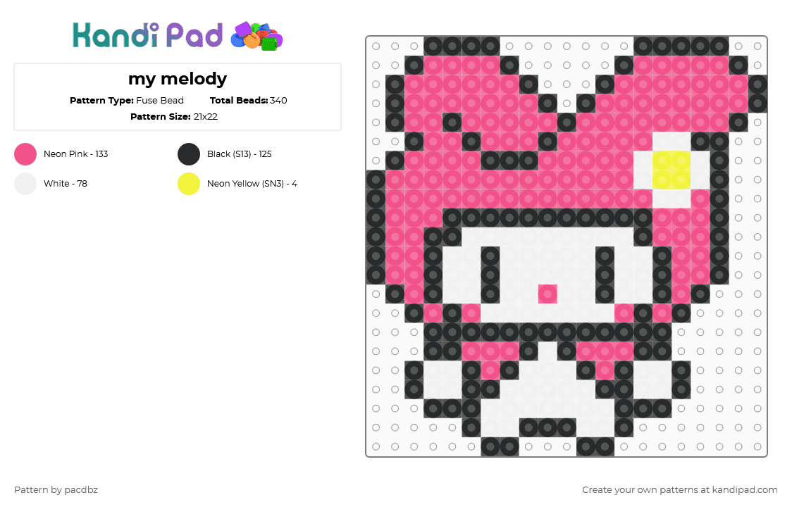my melody - Fuse Bead Pattern by pacdbz on Kandi Pad - pink
