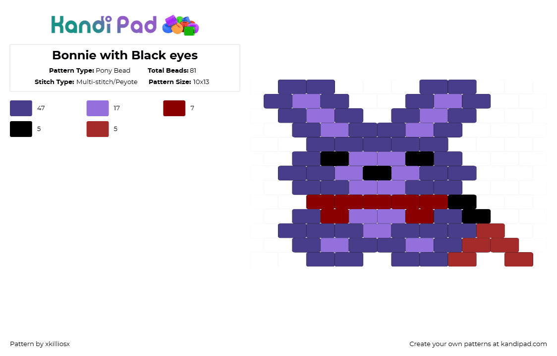 Bonnie with Black eyes - Pony Bead Pattern by xkilliosx on Kandi Pad - purple