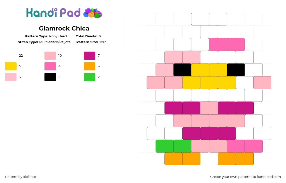 Glamrock Chica - Pony Bead Pattern by xkilliosx on Kandi Pad - pink